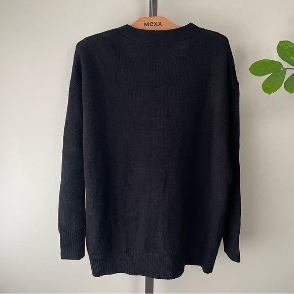 Zara Wool Blend Oversized Slouchy Knit Zip Up Cardigan Sweater Black Size Small - Picture 2 of 7